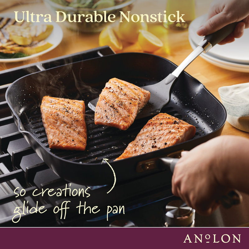 Anolon Advanced Home Hard Anodized Nonstick Deep Square Grill / Griddle Pan With Pour Spouts,11 Inch, Black