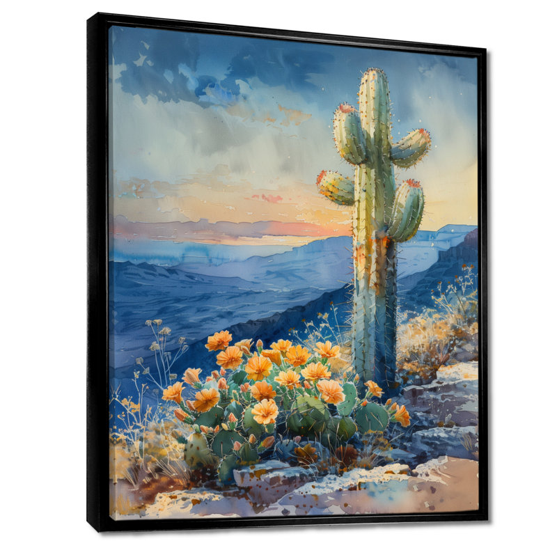 Cactus vert, vert, désert, merveille, Toile avec cadre flottant noir, H 20 po x l 12 po x P 1 po