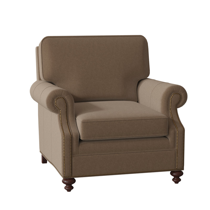 West Haven Club Chair, No Nailhead, Mahogany, Aline Light Gray Stonewash Genuine Leather