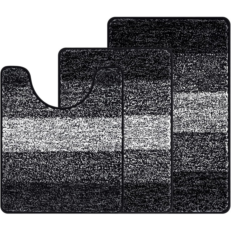 3 Piece set Rectangle Bath Mat, Black