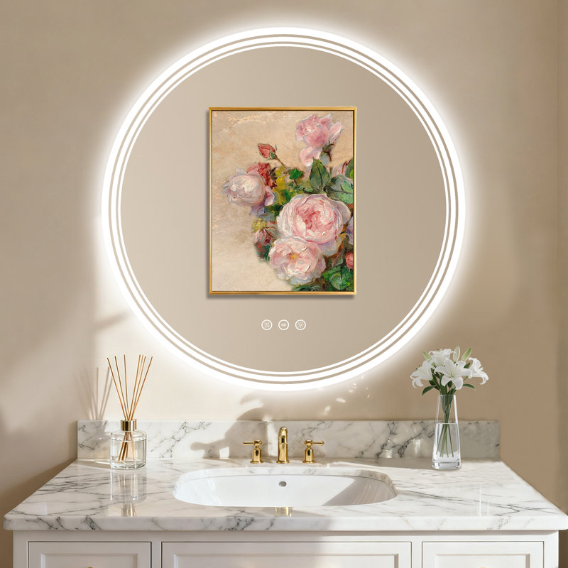 Frameless Dimmable Bathroom Round Mirror with Anti-Fog & 3 Colors Adjustable, Round, 36" x 36"