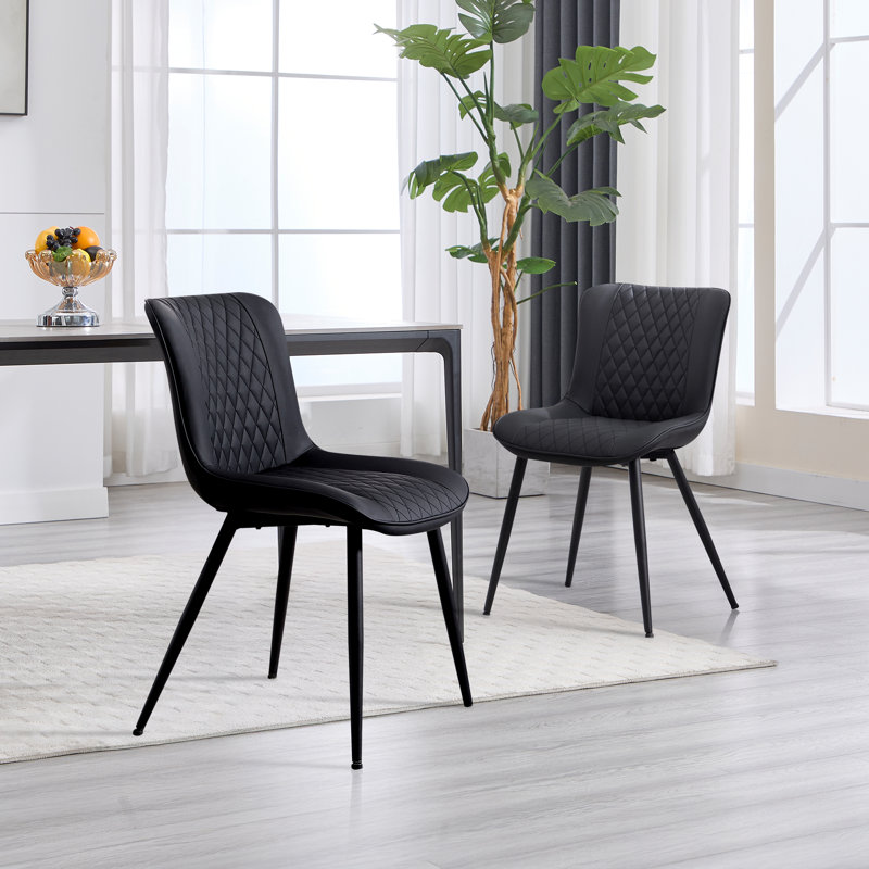 Modern faux leather side dining chair, Black