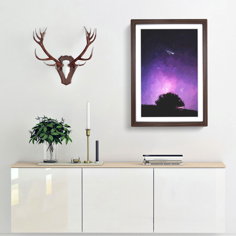 Shooting Star Above the Tree in Abstract - Picture Frame Graphic Art Print, 76cm H x 50cm W x 2cm D, Walnut