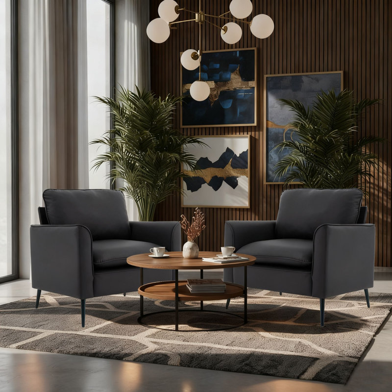 Ensemble de 2 chaises d'appoint modernes en similicuir, chaises de réception rembourrées avec pieds en métal noir pour le salon et la zone de réception