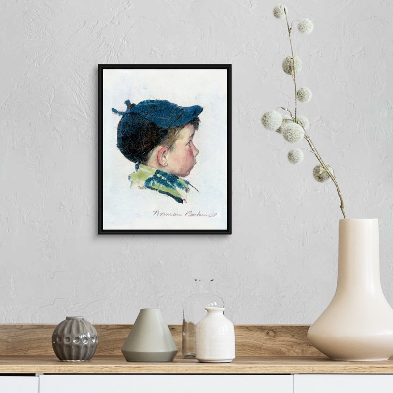 Portrait d'un garçon, art mural sur toile, H 16 po x l 13 po x P 1,75 po, Cadre flottant noir