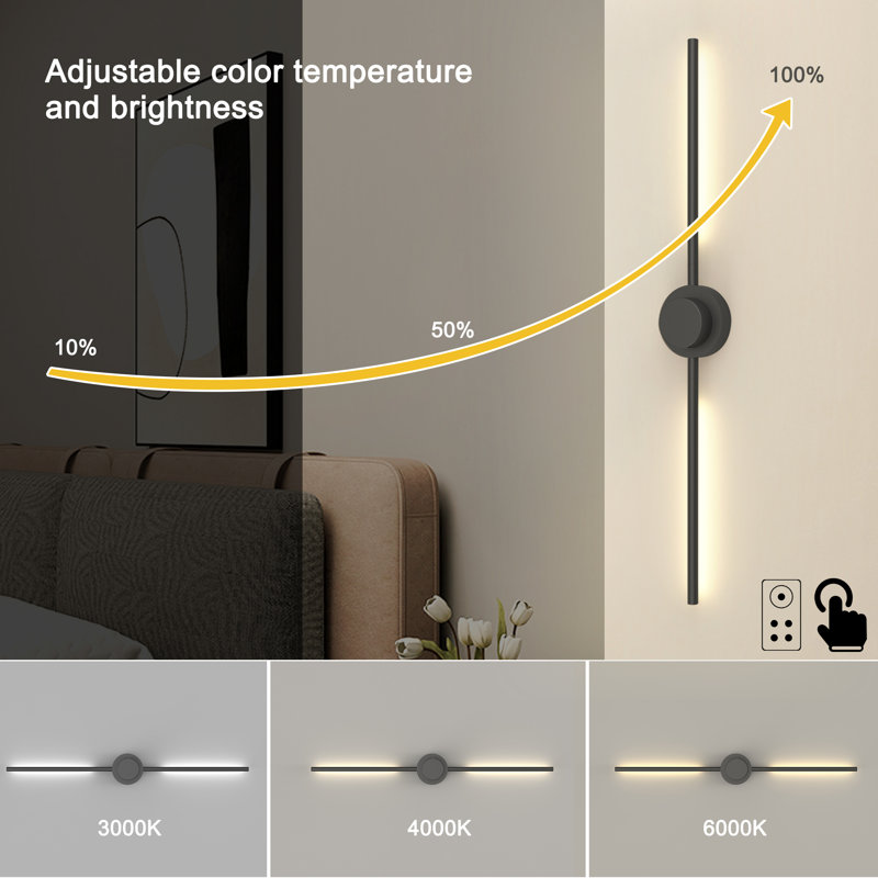 LED Dimmbale Flush Mounted Sconces, Battery Operated Wall Sconces With Remote, Black