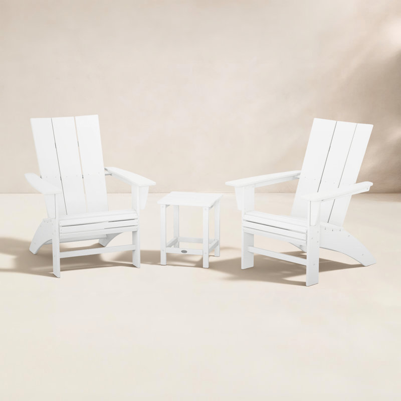 Ensemble Adirondack 3 pièces POLYWOOD à dossier incurvé avec table d'appoint de 45,7 cm (18 po), Blanc