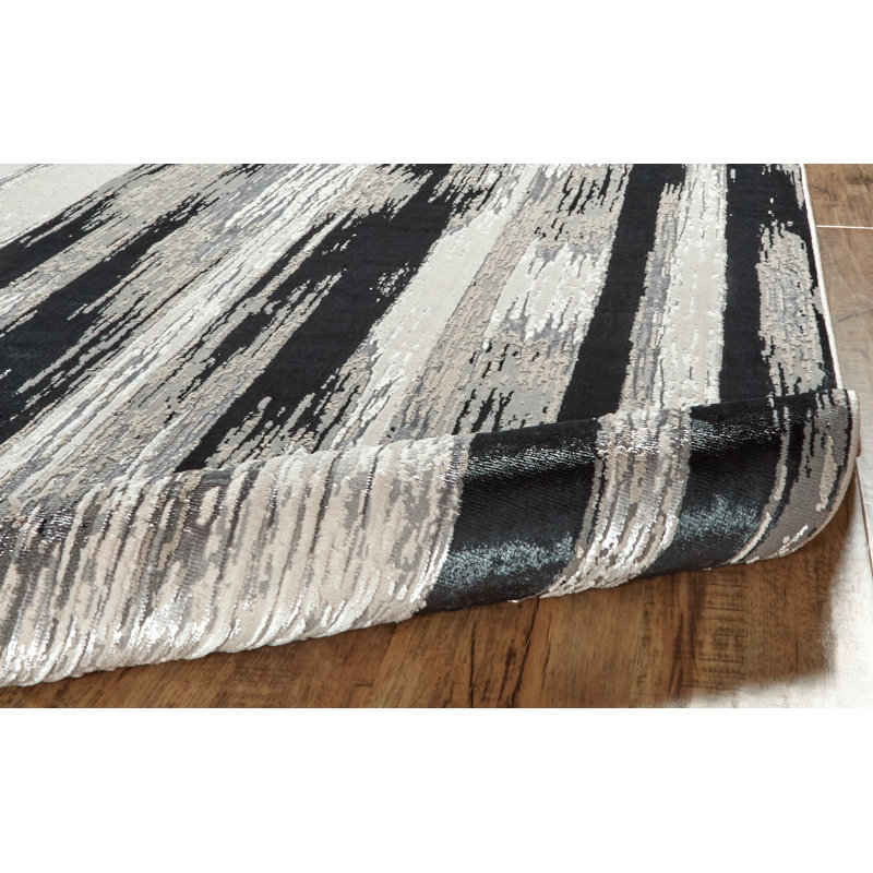 Tapis noir / gris à motif abstrait Devia, Rectangle 10 pi x 13 pi 2 po