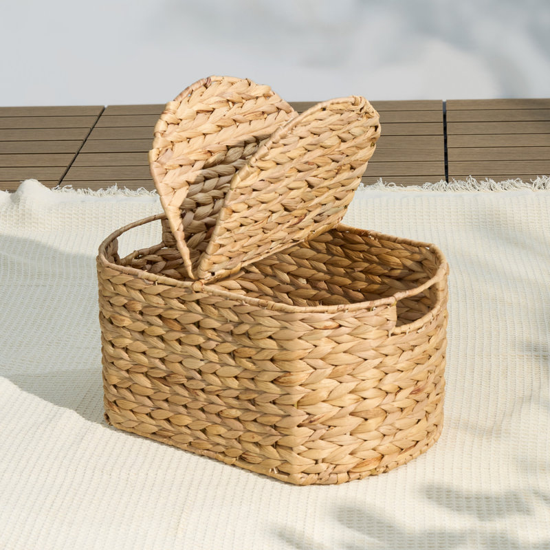 Panier de pique-nique et de cuisine en jacinthe d'eau tissé brun