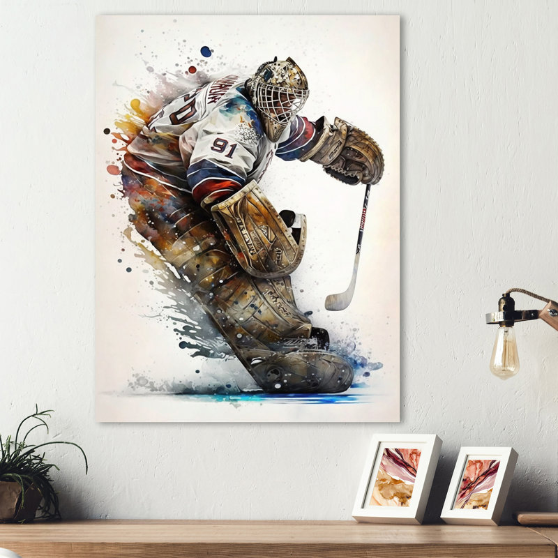 Gardien de but pendant le jeu IV - Impression sur toile, H 32 po x l 16 po x P 1 po, Toile tendue