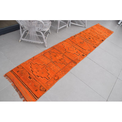 Vintage Turkish Herki Kitchen Runner Rug in Vibrant Shade of Orange for Hallways