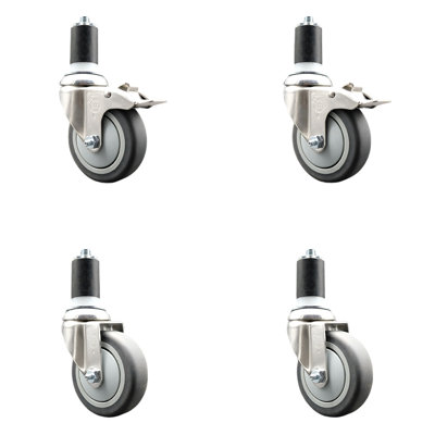 Thermoplastic Rubber Swivel Stem Caster Set with 2 Lock Brake