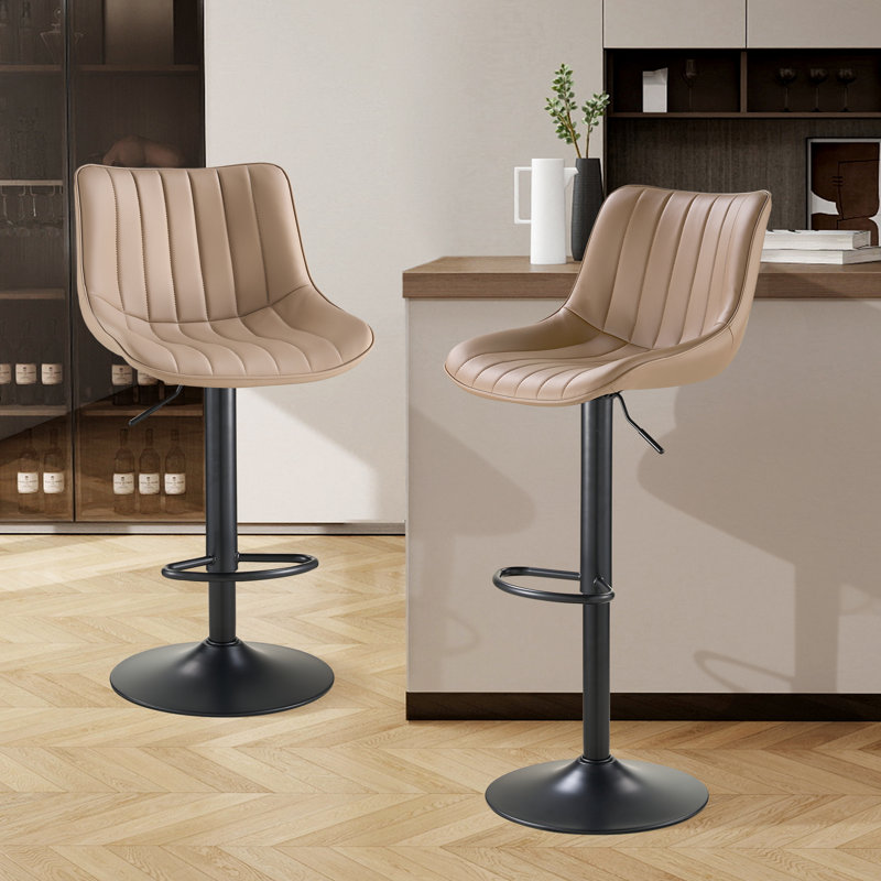 Adjustable Swivel Bar Stools, Counter Height Bar Stool with Footrest, Modern PU Leather Bar Chairs for Kitchen Island, Dining Room, Oatmeal(Set of 2)