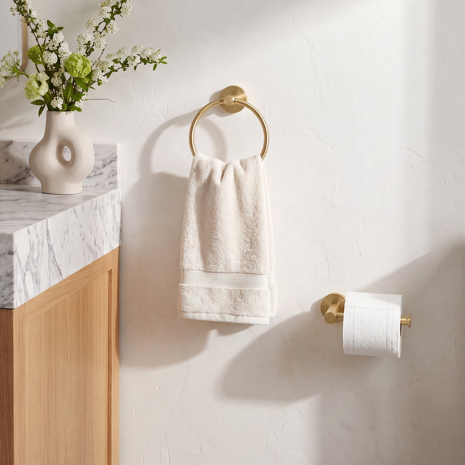 Circular 2-Piece Bathroom Hardware Set, Brushed Gold