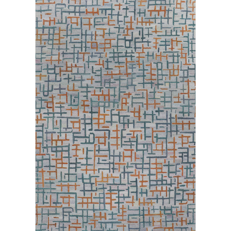 Campbell Hand-Tufted Geometric Indoor/Outdoor Rug Blue/Teal/Orange, Rectangle 9' x 13'