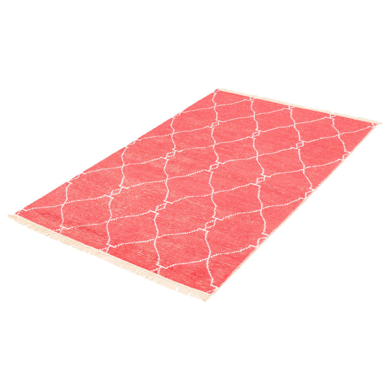 Tapis rose en laine noué à la main de conception unique 5 pi x 8 pi 1 po New Age Henage