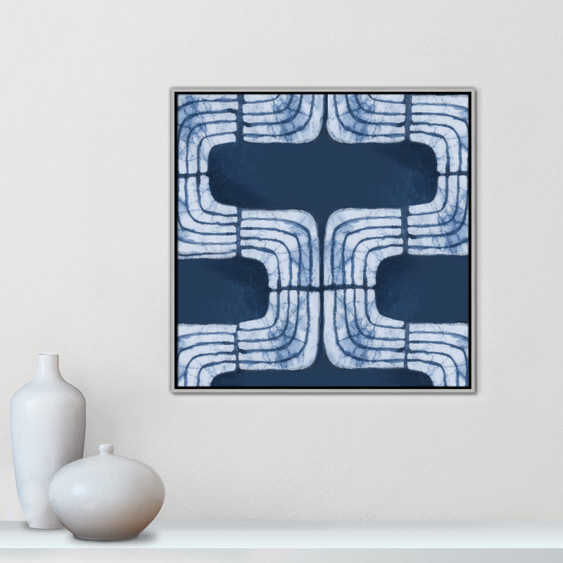 «Blue Batik I Print» par Emma Peal, H 31,5 po x l 31,5 po, Argent
