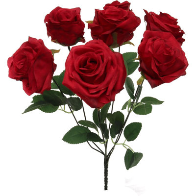 3pc 16" Red Rose Bush W/7 Flowers