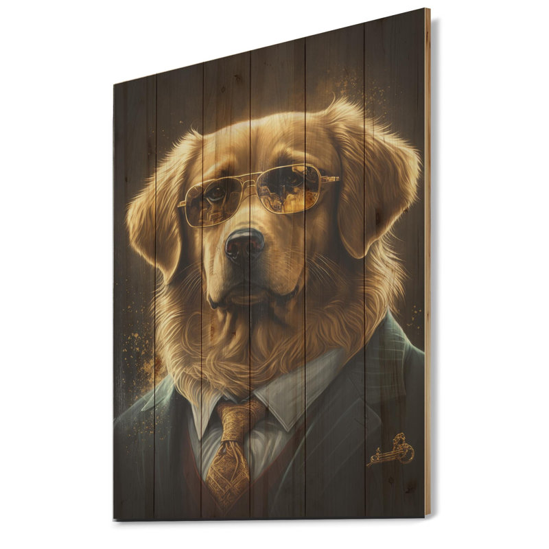 Hanno Mafia Golden Retriever - impression sans cadre sur bois, H 40 po x l 30 po x P 1,5 po