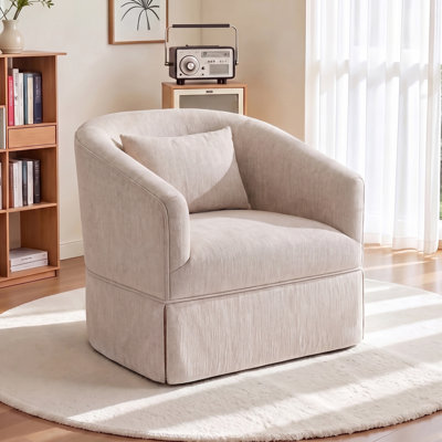 360-Degree Swivel Upholstered Armchair with Accent Pillow
