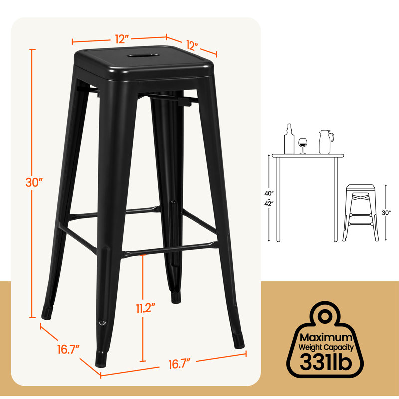 Tabouret de bar 30 po Winfred, Noir, Tabouret de bar (siège d’une hauteur de 30 po)