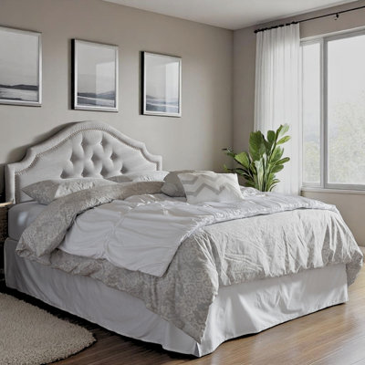 Moyd Upholstered Full Size Headboard in Grayish Beige Fabric by House of Hampton