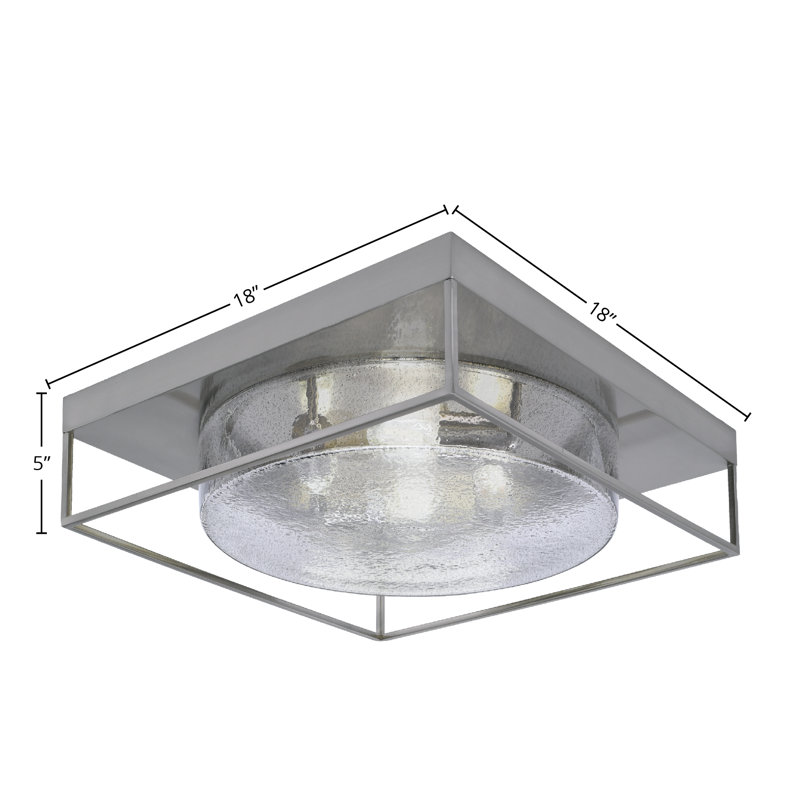 Plafonnier encastré avec verre, Nickel brossé, Clair, H 5 po x l 18 po x P 18 po