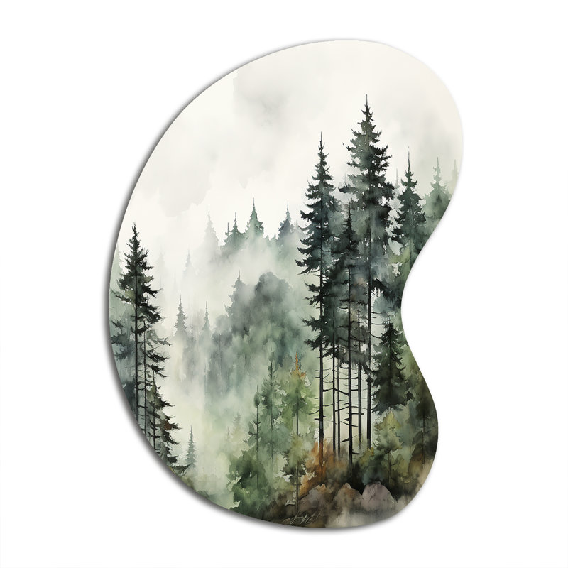 Pine Tree Misty Morning I - Tree Pine Boom Shape Irregular Metal Wall Decor, 31" H x 22" W x 1" D