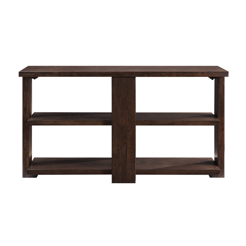 Table élégante en noyer pour entrée, surface texturée riche, tablettes fixes, base, 52 po x 18 po x 28 po, table sophistiquée de 57 lb, rangement pour tablettes, largeur 52 po, profondeur 18 po, lb