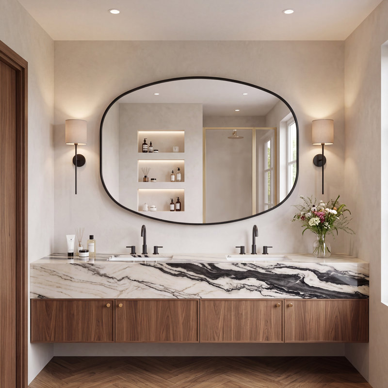 Miroir mural, 40 po x 30 po, Noir