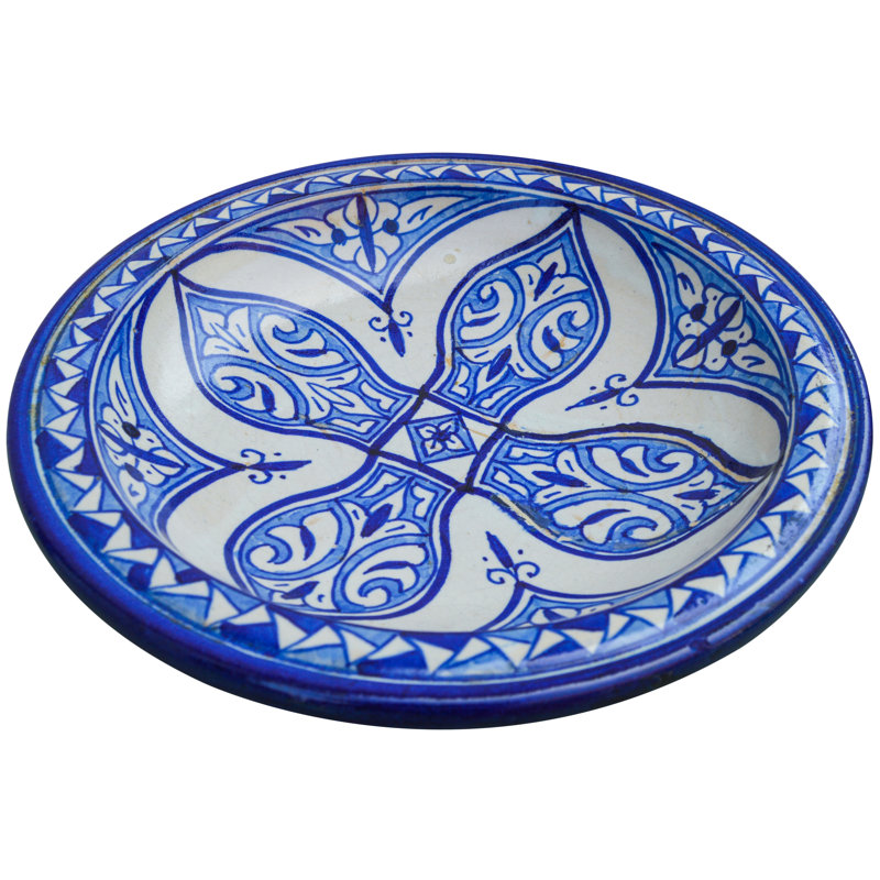 Assiette décorative en céramique bleue / blanche