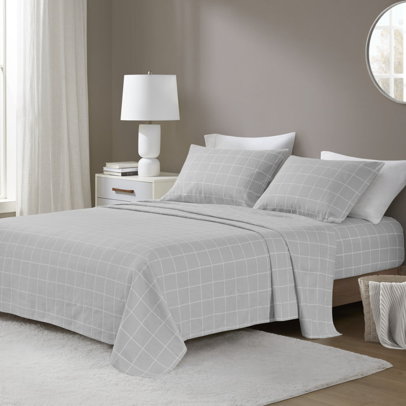 Ensemble de draps 100% coton Cozy, Ensemble de draps très grand californien avec 2 t, Fenêtre grise