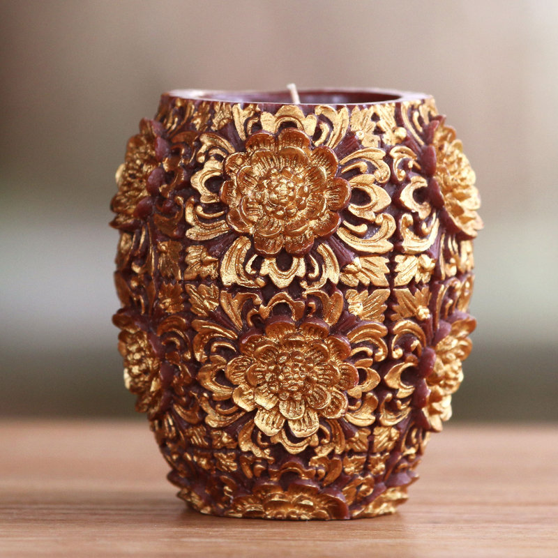 Bougie pilier vase floral, H 5,5 po x l 4,5 po x P 4,5 po