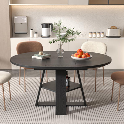 43.3"-59" Extendable Round/Oval Dining Table for 4-8 with Storage Shelf