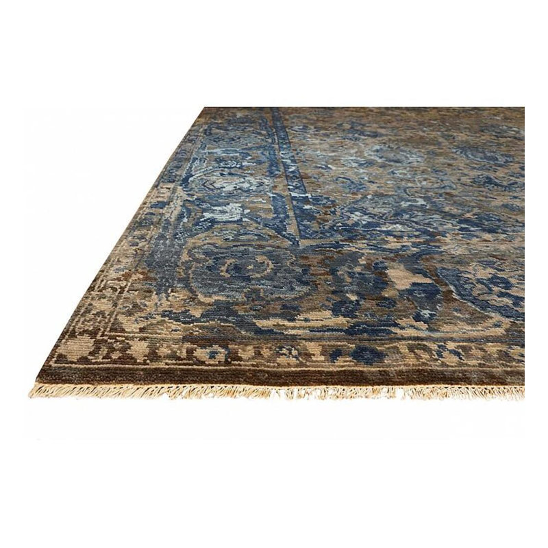 Shangri-La Hand Knotted Wool Area Rug in Beige/Blue/Brown, Rectangle 9' x 12'