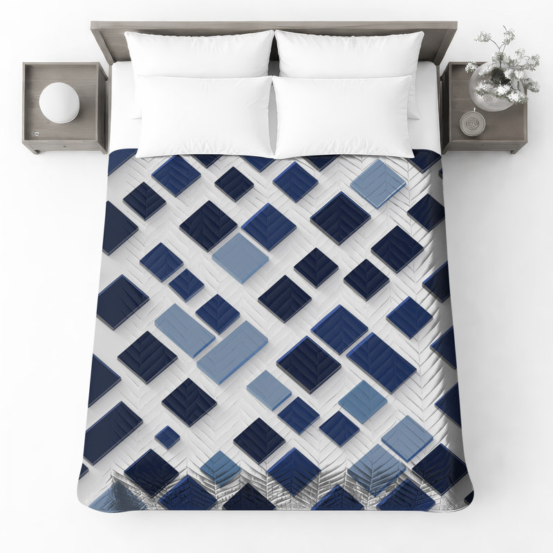 Couvre-lit matelassé bleu à carreaux carrés toutes tailles, Lit simple