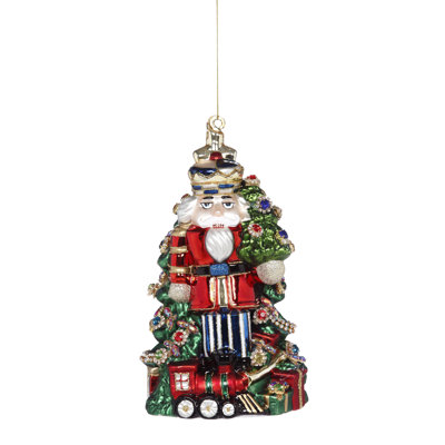 Jeweled  Nutcracker Ornament, Red And Blue - 8 Inches