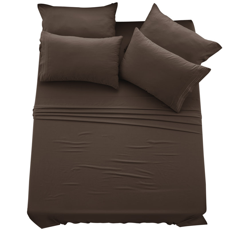 Ensemble de draps en microfibre 6 pièces Lux Decor, Ensemble de draps pour très grand lit californien, Chocolat