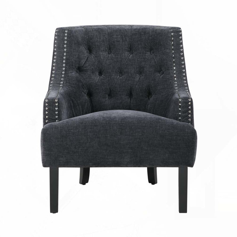 Upholstered Wingback Chair, Black Fabric