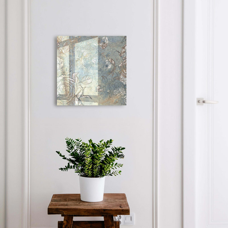 Decorative key box for wall, Opens to the left, 30x30x5, White, Flowers and leaves create peace and elegance, 