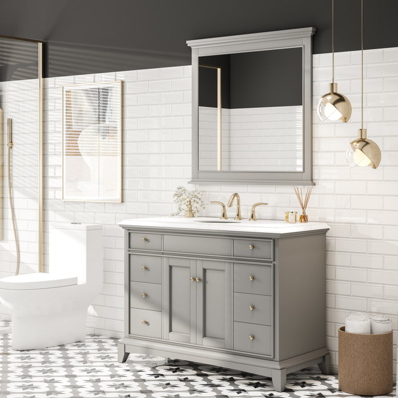 Pineville Traditional Vanity Mirror, Gray