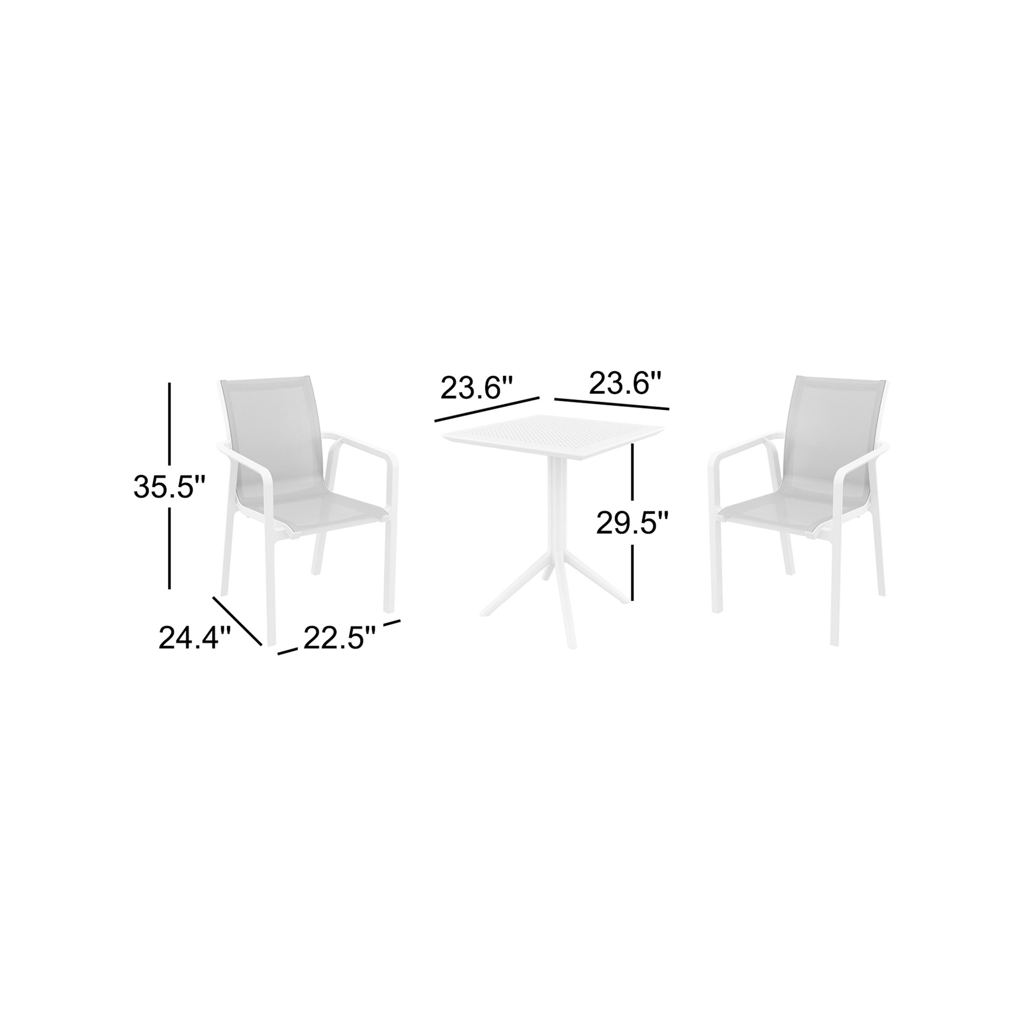 Farrah Square 2 - Person 24" Long Bistro Set, White