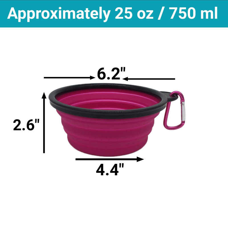 XL 25 Oz Collapsible Silicone Pet Bowls with Carabiner Clips, Pack of 3