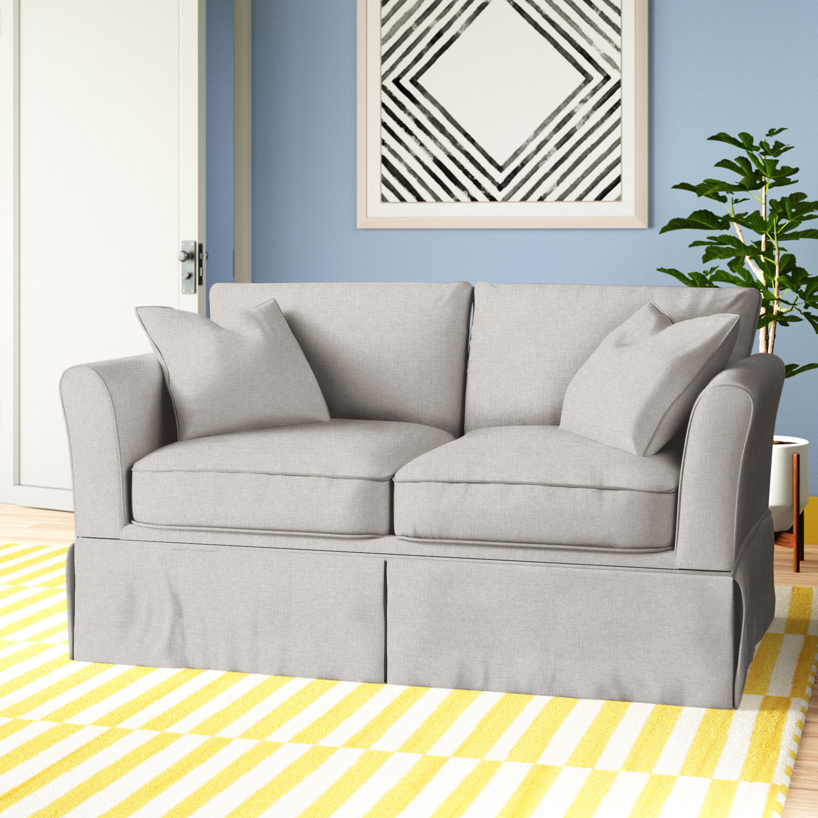 Shelby 60'' Upholstered Sofa, Drusky Ivory Sustain® Basketweave