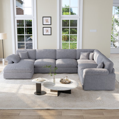 Modern 7 - Piece Corner Sectional Sofa Cloud Couch With Removable Ottomans