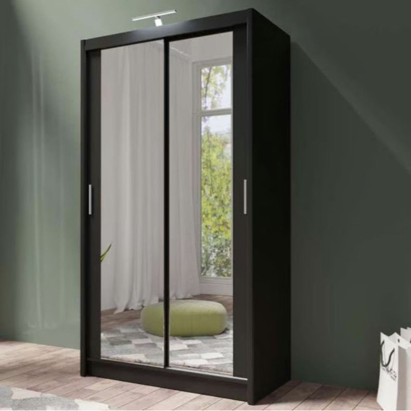 Sleek 120cm Sliding Wardrobe - Modern Storage with Mirror Finish, Black
