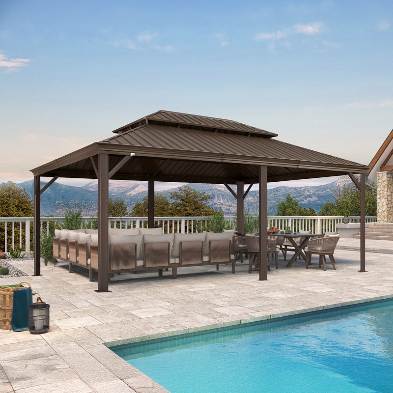 Large Gazebo With Galvanized Steel Roof Outdoor Permanent Hardtop Gazebo, 10.5 Ft. H x 14 Ft. W x 20 Ft. D