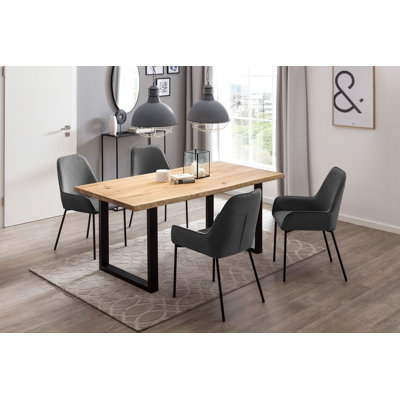 Seraphine Oak Solid Wood Top Metal Base Dining Table