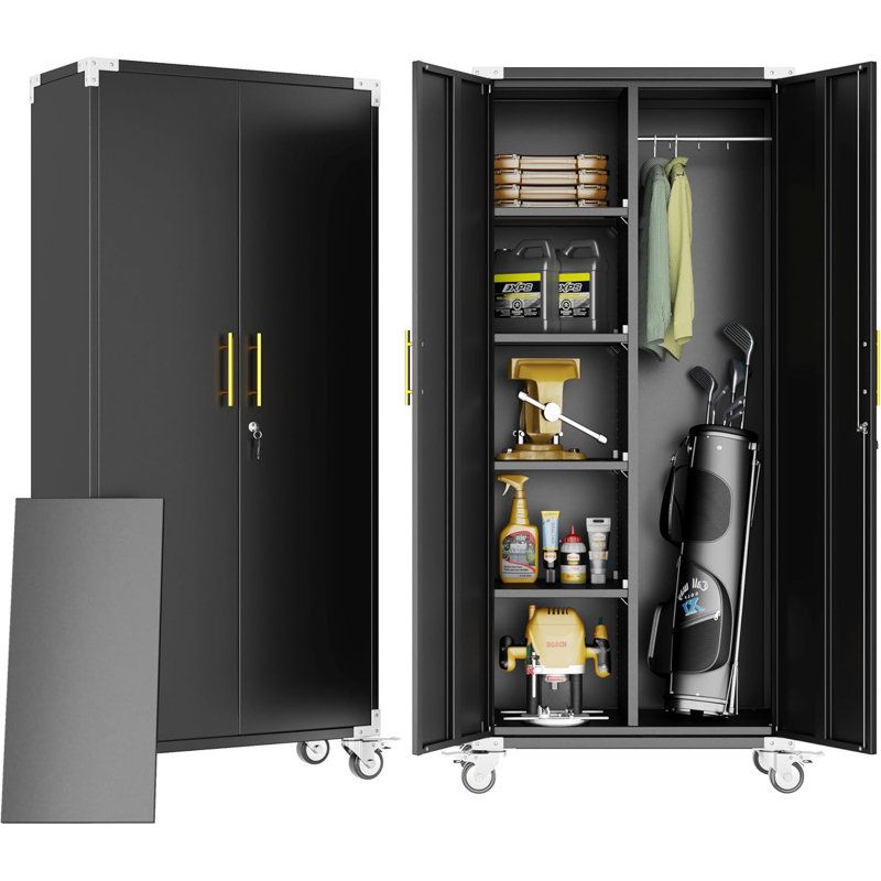 Armoire de rangement en métal 71 '' avec barre de suspension et tablettes réglables, Noir
