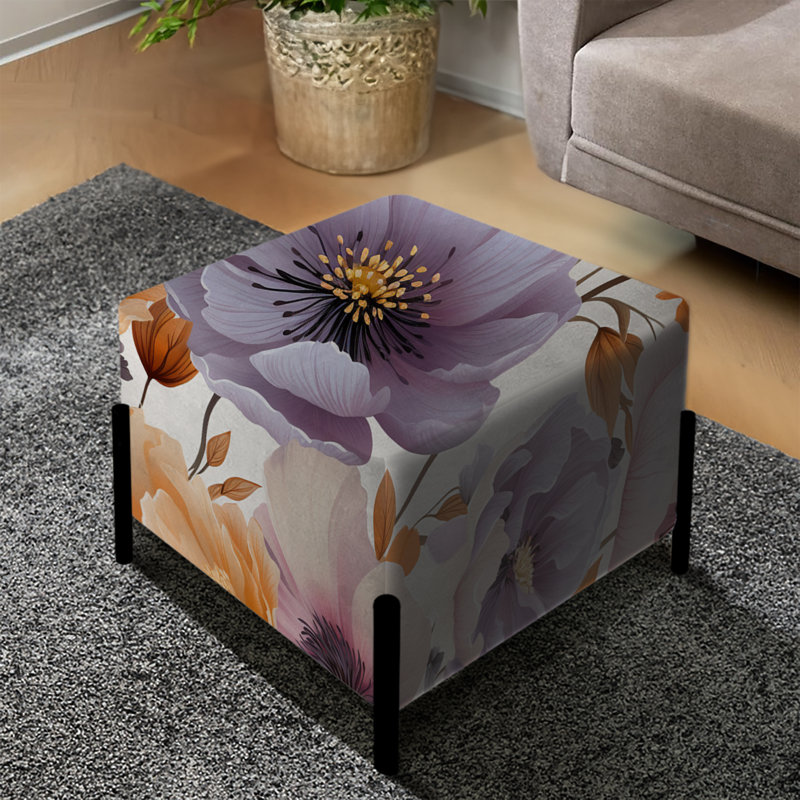 Fleur de jardin mauve et beige - repose-pieds carré botanique